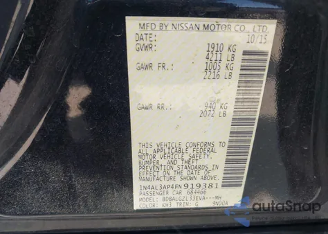 2015 Nissan Altima 2.5 from USA, damaged, VIN 1N4AL3AP4FN919381